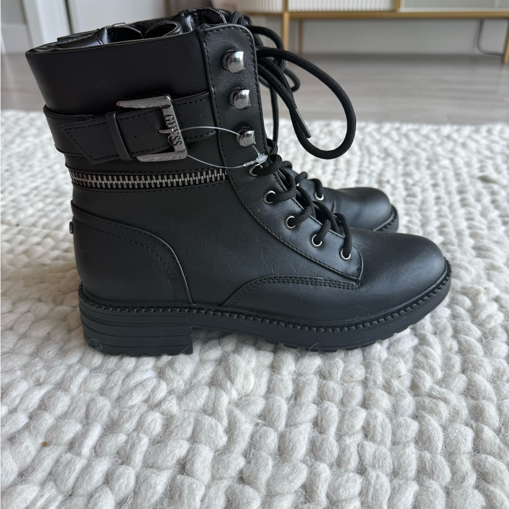 Guess Black Combat Boots with Buckle Detail